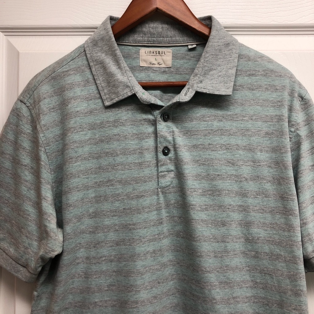 Linksoul Large Men's Striped Polo in Mint and Gray